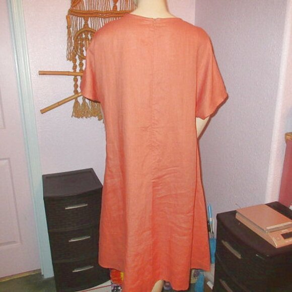 Grae Cove Linen Midi Dress Size XXL 2X Pockets Pleated Short Sleeve Lagenlook - Picture 8 of 13
